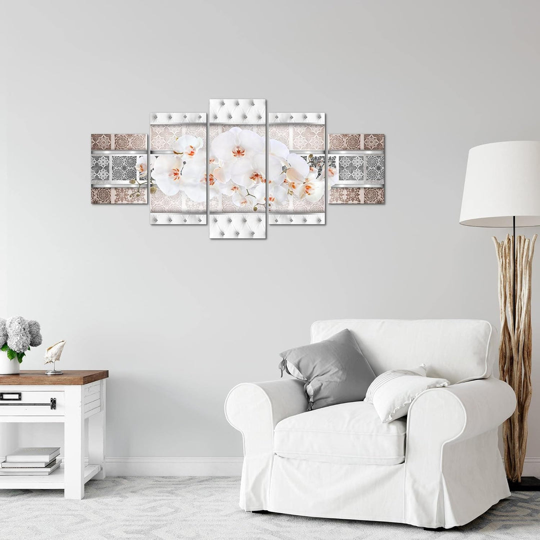 Runa Art Wandbilder Blumen Orchidee 5 Teilig Bild auf Vlies Leinwand Deko Wohnzimmer Abstrakt Beige