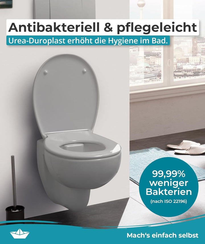 Calmwaters® Premium WC Sitz einfache Montage, Toilettendeckel bis 250 kg, Made in EU, aus antibakter