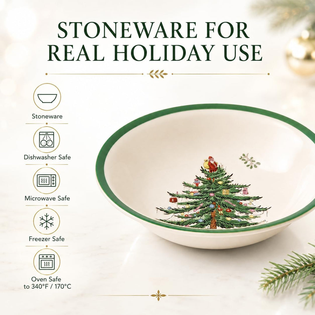 Portmeirion Spode Weihnachtsbaum, 5,5 Zoll Müslischalen Set, Steingut Schalen für Frühstück, Haferfl
