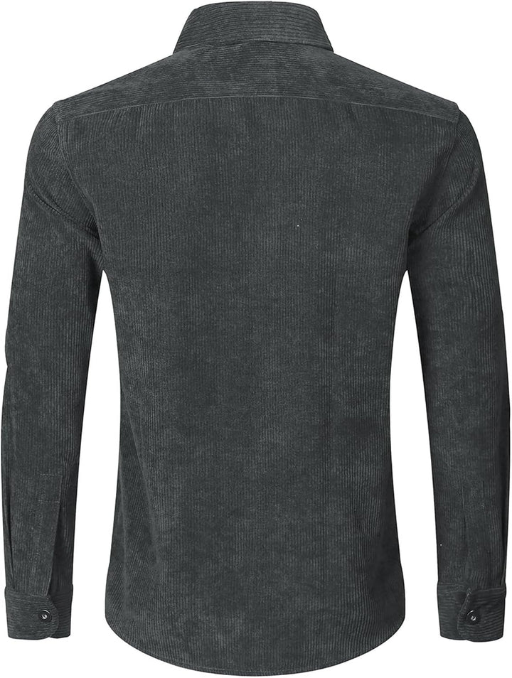 Herren Hemd Cord Langarm Freizeithemd Männer Jacke Regular Fit Button Up Hemdjacke Mit Klappentasche