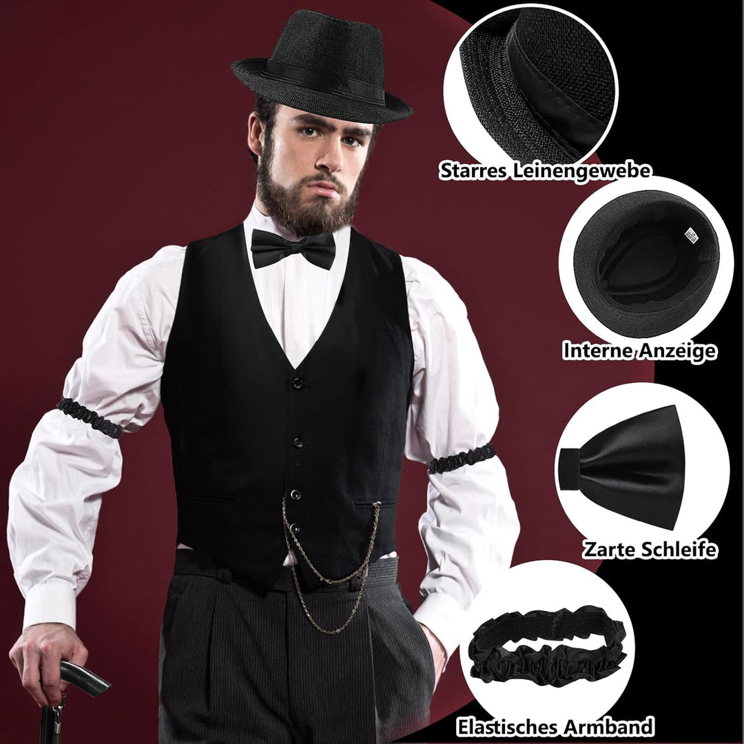 Grantop Herren Kostüm 20er Jahre Set, Mafia Karneval Kostüm Herren, 20er Jahre Accessoires, 1920s Ja