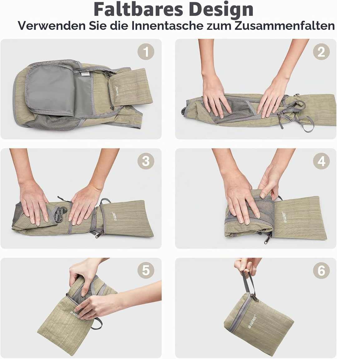 G4Free 10/15/20L Faltbarer Rucksack Klein, Wanderrucksack Leicht, Tagesrucksack Damen Herren für Wan