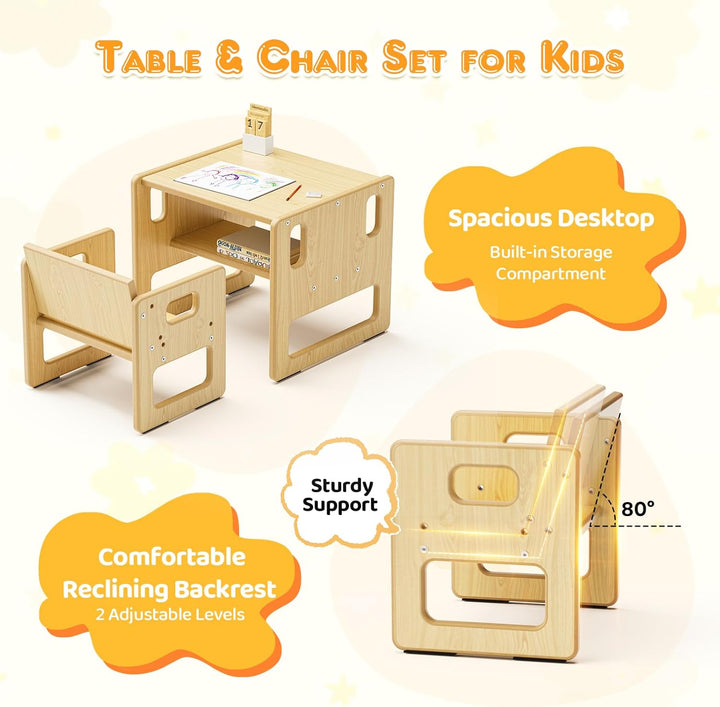 Children's Feeding Table and Chair Set, Montessori Wooden Children's Table, Game Desk with Storage S