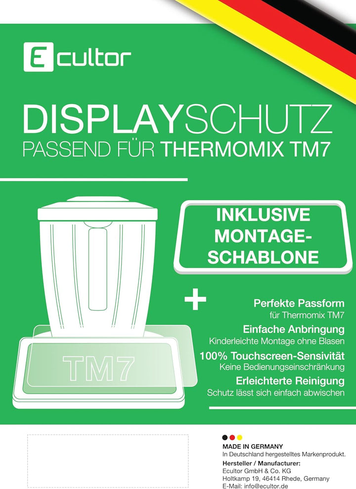 Ecultor® Displayschutz kompatibel mit Thermomix TM7 Schutzfolie mit Montage-Hilfe [9H, Kratzfest, Ma