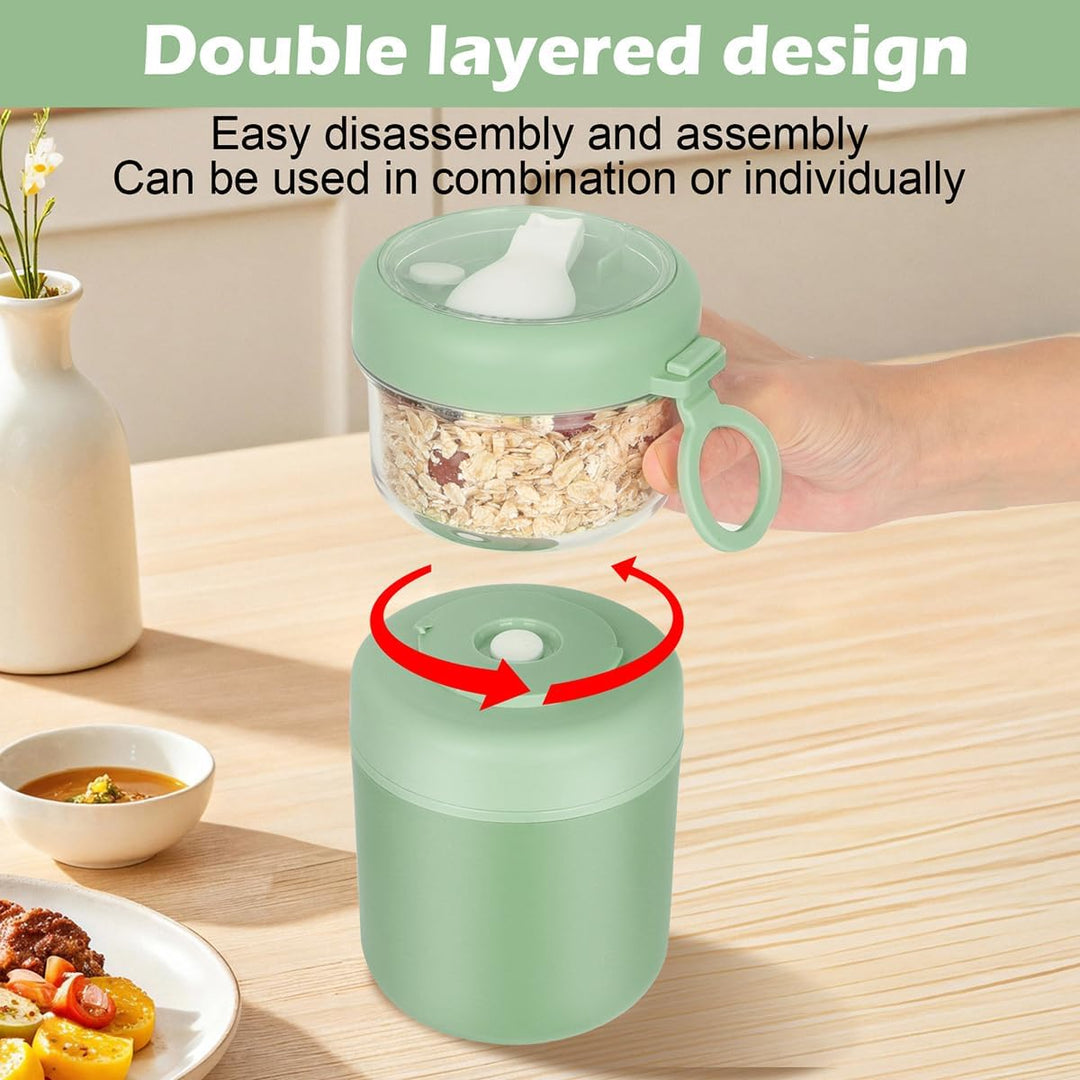 Edelstahl Müslibecher to Go,2-In-1 Joghurtbecher 530ml+330ml Tragbarer Auslaufsicherer, Joghurtbeche