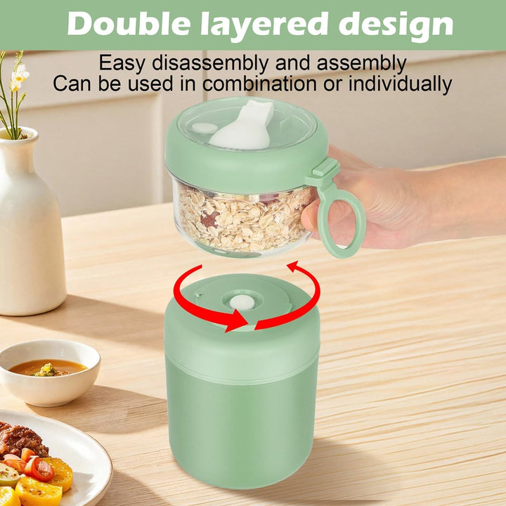 Edelstahl Müslibecher to Go,2-In-1 Joghurtbecher 530ml+330ml Tragbarer Auslaufsicherer, Joghurtbeche