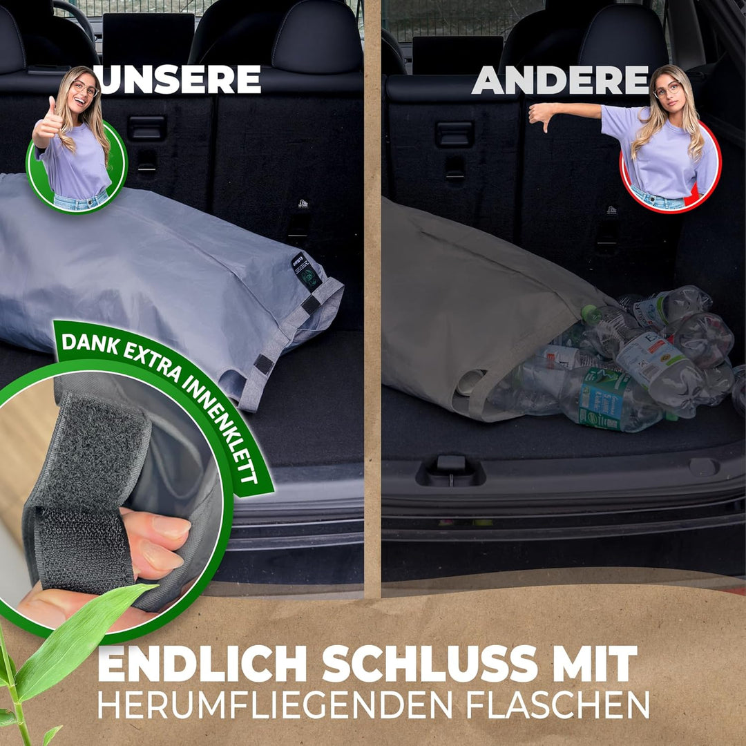 COTTARA® Pfandflaschen Sammelbehälter mit Deckel und Tragetasche | Pfandbehälter mit Loch drehbar |