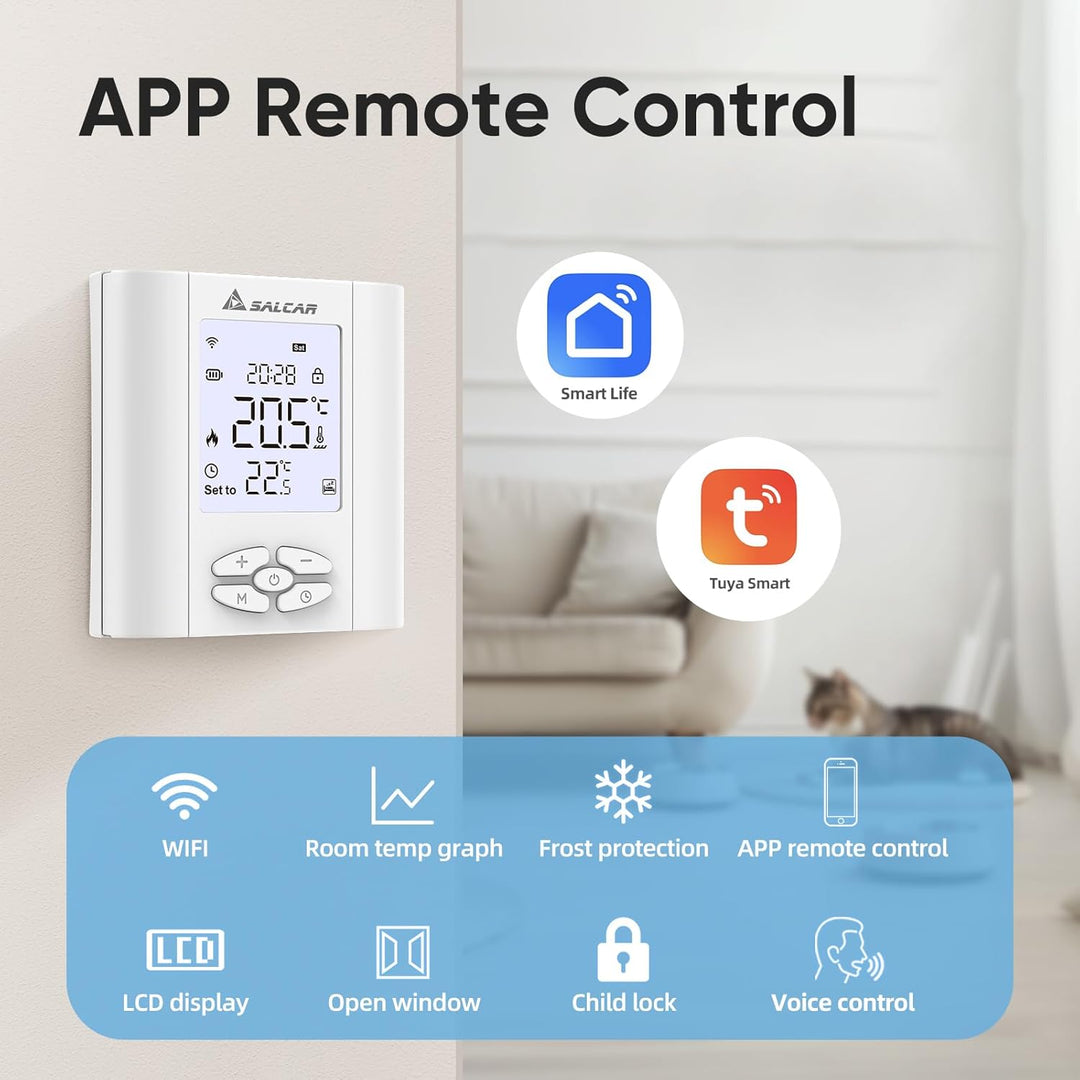 SALCAR Smart Thermostat Boiler WLAN Heizungsthermostat T5W WiFi Raumthermostat mit Luftfeuchtigkei T