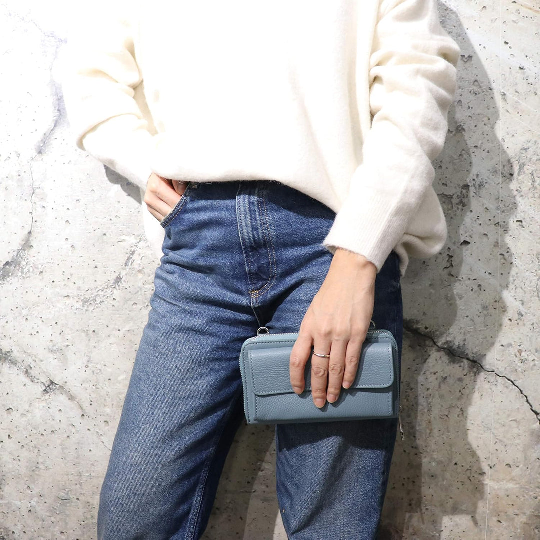 SH Leder Damen Handytasche Umhängetasche Geldbörse Multifunktion Beutel aus Echtleder Verstellbar Sc