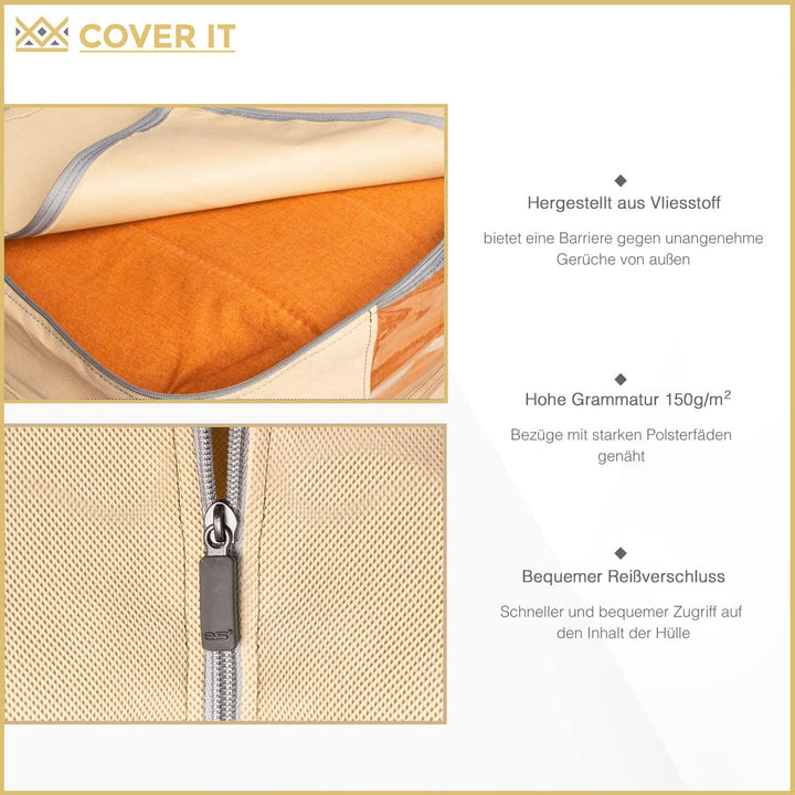 COVER IT Unterbett Aufbewahrungsbox - Kleiderschrank Organizer für Bettdecken Beige 60x45x30cm - 2 S