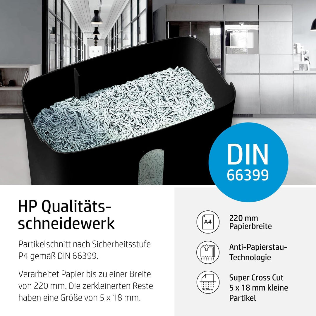 HP OneShred 8CC Black, Aktenvernichter, Sicherheitsstufe P-4, Cross Cut, 8 Blatt, 2826, schwarz/Silb