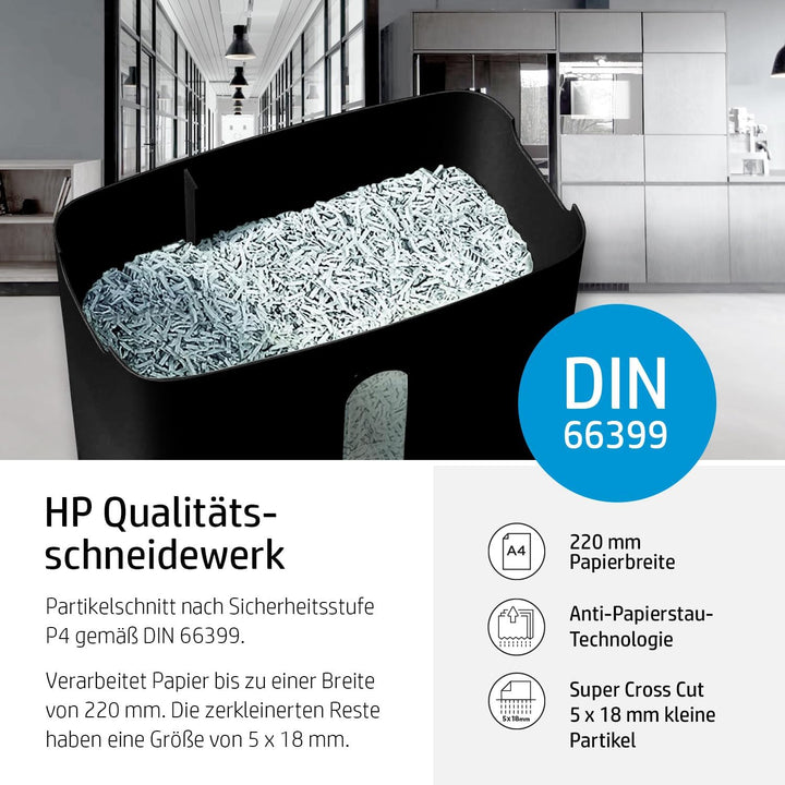 HP OneShred 8CC Black, Aktenvernichter, Sicherheitsstufe P-4, Cross Cut, 8 Blatt, 2826, schwarz/Silb