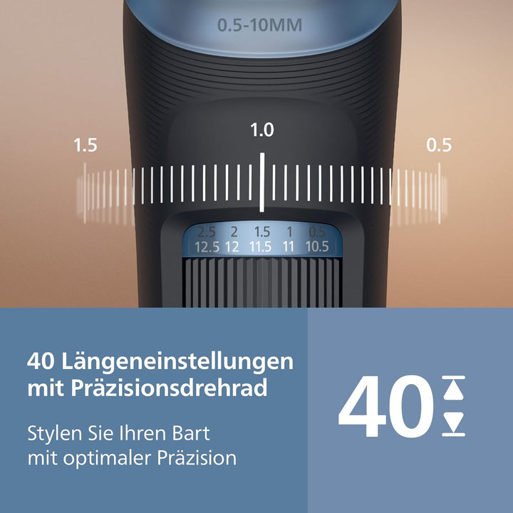 Philips Bartschneider 3000er-Serie – selbstschärfende Metallklingen, 40 Längeneinstellungen, Lift&Tr