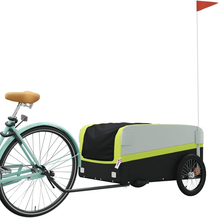 Mangloder Fahrradanhänger schwarz und grün robust aus Eisen mit Deichsel für Transport, Camping, Fam