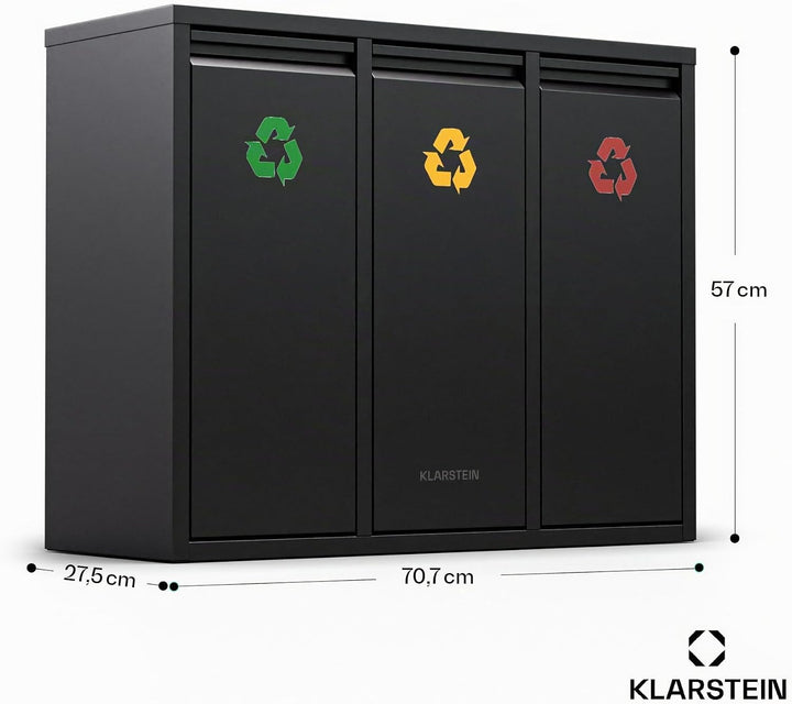 Klarstein Mülleimer Küche 45L Gross, Mülleimer mit 3 Fächer und Deckel, Grosser Treteimer für im Bad