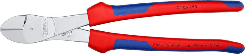 Knipex Kraft-Seitenschneider verchromt, mit Mehrkomponenten-Hüllen 250 mm 74 05 250 verchromt 250 mm