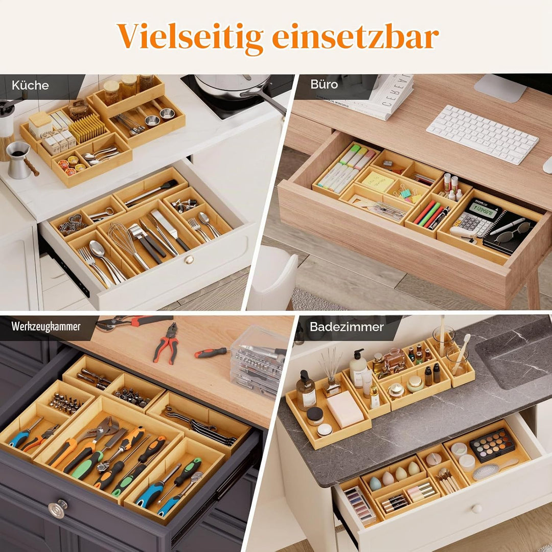 Lifewit 15er-Set Schubladen Organizer mit 6 Einsätzen, Verstellbare Aufbewahrungsbox mit 11 Fächern,
