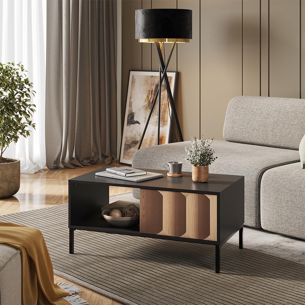 Vicco Couchtisch Eliza, Schwarz/Eiche, 90 x 50 cm mit Schublade, kombinierbar mit weiteren Möbeln de