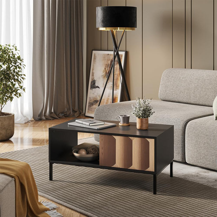 Vicco Couchtisch Eliza, Schwarz/Eiche, 90 x 50 cm mit Schublade, kombinierbar mit weiteren Möbeln de