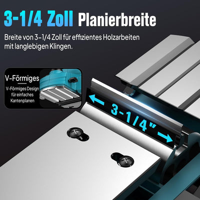 Seesii Kabelloser Elektrohobel mit 5,0 Ah Batterie, Einstellbare Tiefe von 1/8 Zoll, Bürstenloser Mo