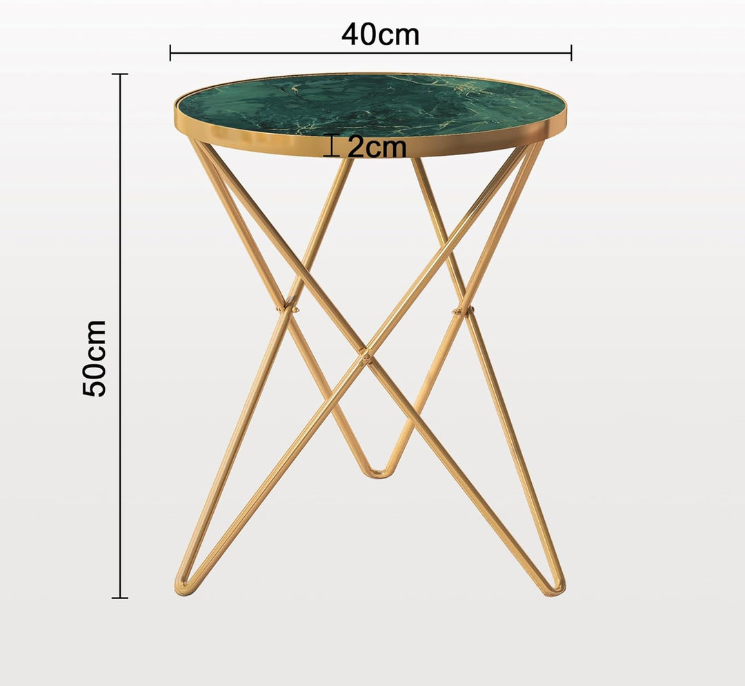 Couchtisch, Beistelltisch rund, Wohnzimmertisch, Kleiner Tisch, Sofatisch für Wohnzimmer, Grün Golde
