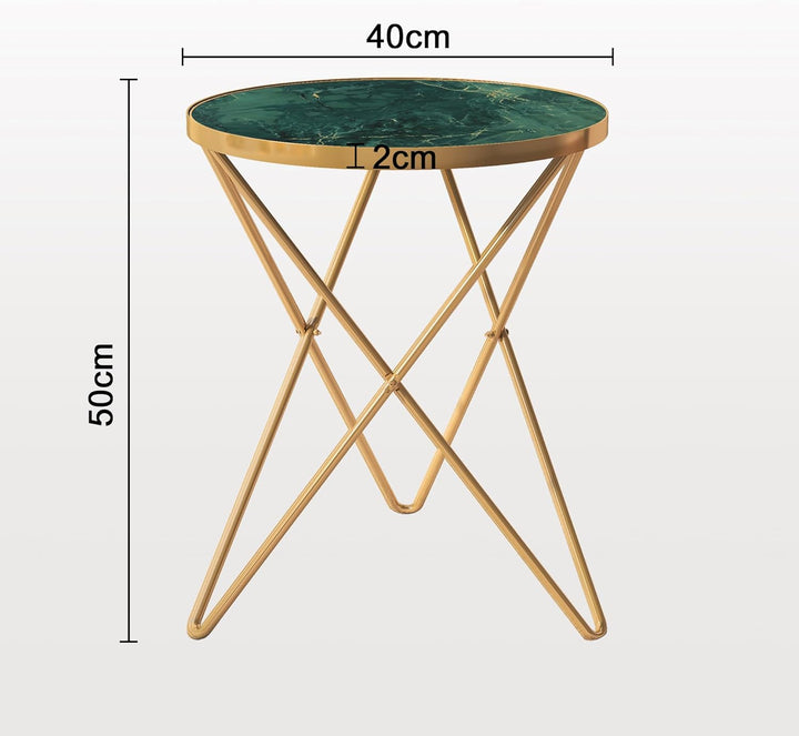 Couchtisch, Beistelltisch rund, Wohnzimmertisch, Kleiner Tisch, Sofatisch für Wohnzimmer, Grün Golde
