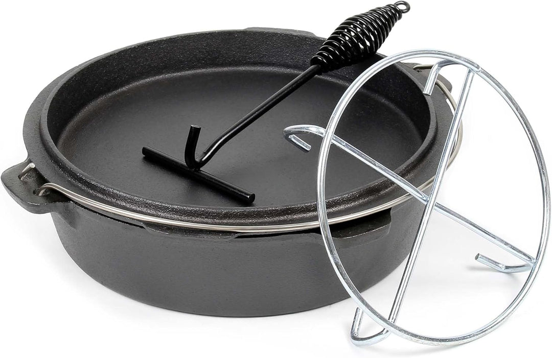 Dutch Oven 6l mit Untersetzer und Deckelheber, Kochtopf aus Gusseisen für Lagerfeuer und Camping