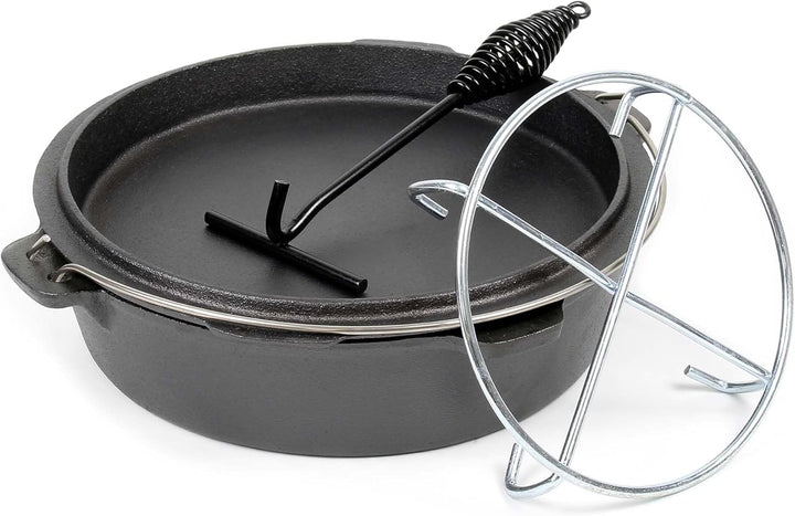 Dutch Oven 6l mit Untersetzer und Deckelheber, Kochtopf aus Gusseisen für Lagerfeuer und Camping
