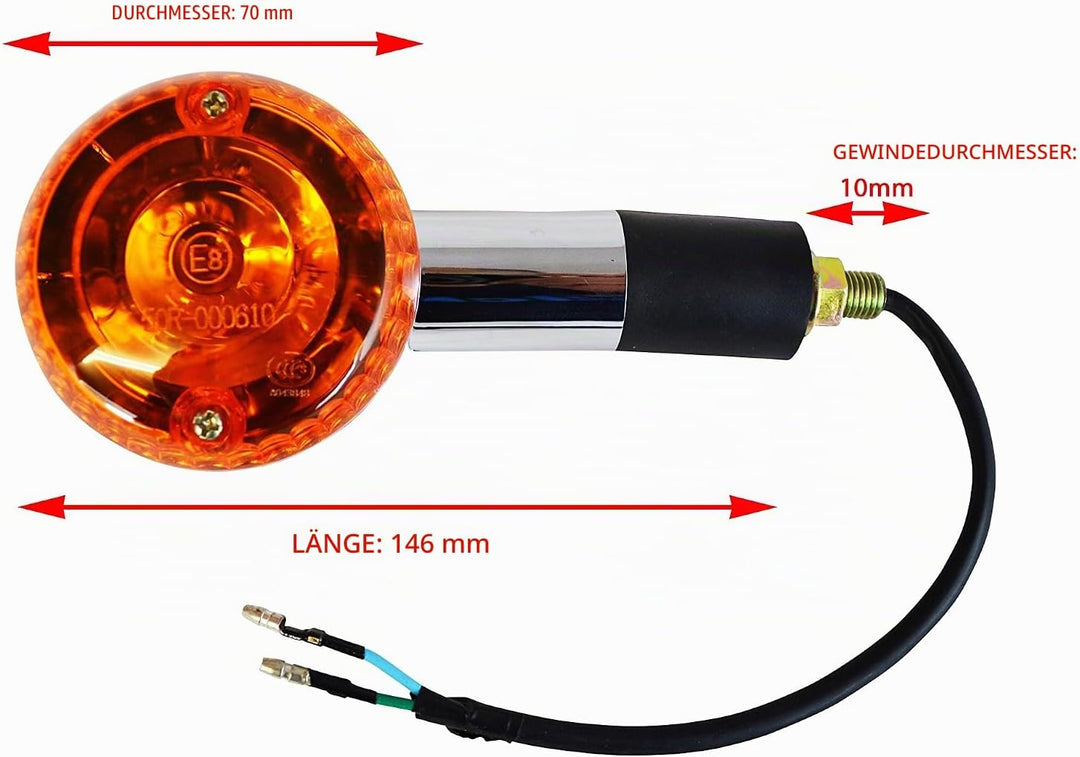 homologiert Chrom Blinker Motorrad - gross - E-markiert mit Orange Gläser - passt für die meisten ma