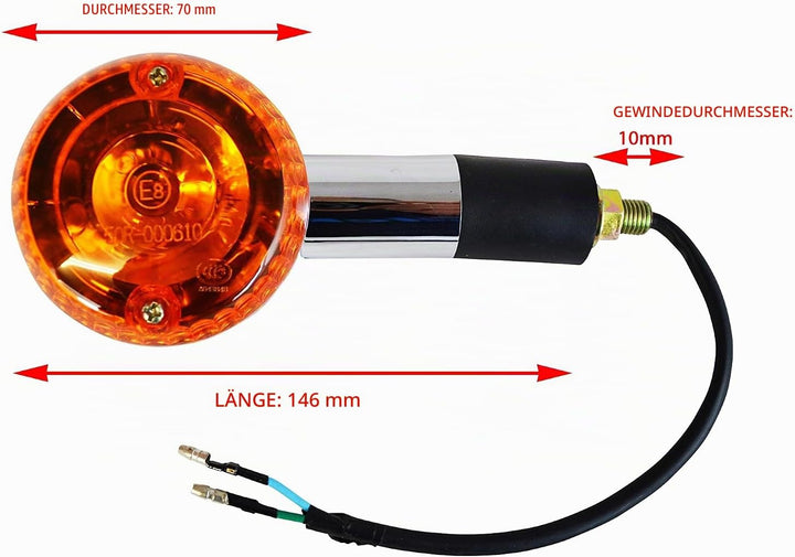 homologiert Chrom Blinker Motorrad - gross - E-markiert mit Orange Gläser - passt für die meisten ma