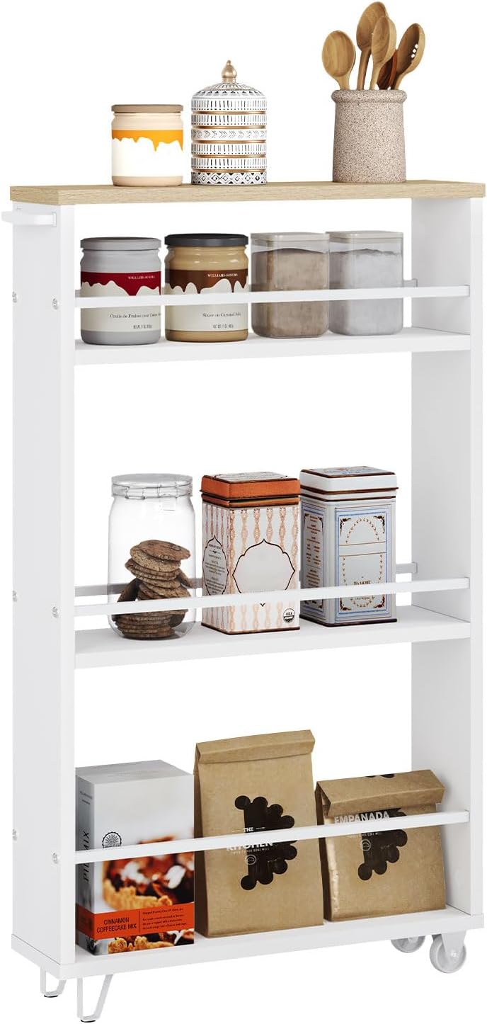 WOLTU Küchenwagen mit 3 Ebenen, Küchenregal Servierwagen Nischenregal mit Rollen, Rollwagen Rollcont