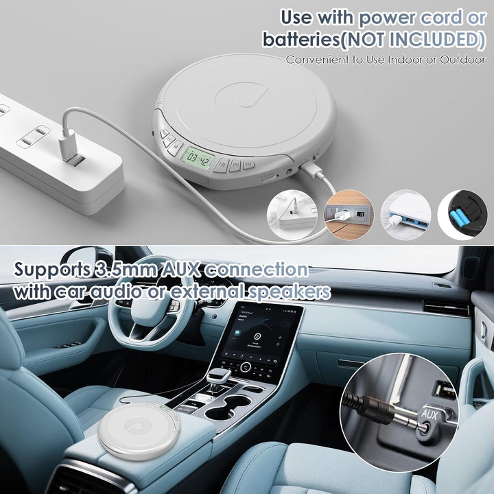 Gueray CD Player Tragbar Kinder Tragbarer CD-Player fürs Auto Discman mit Kopfhörer LCD-Display Unte