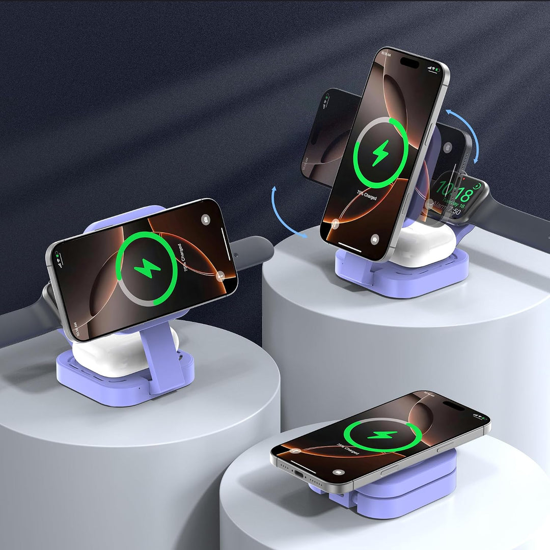 3 in 1 induktive Ladestation für Apple-Geräte, Faltbarer 3 in 1 kabelloses Ladegerät für Magsafe für
