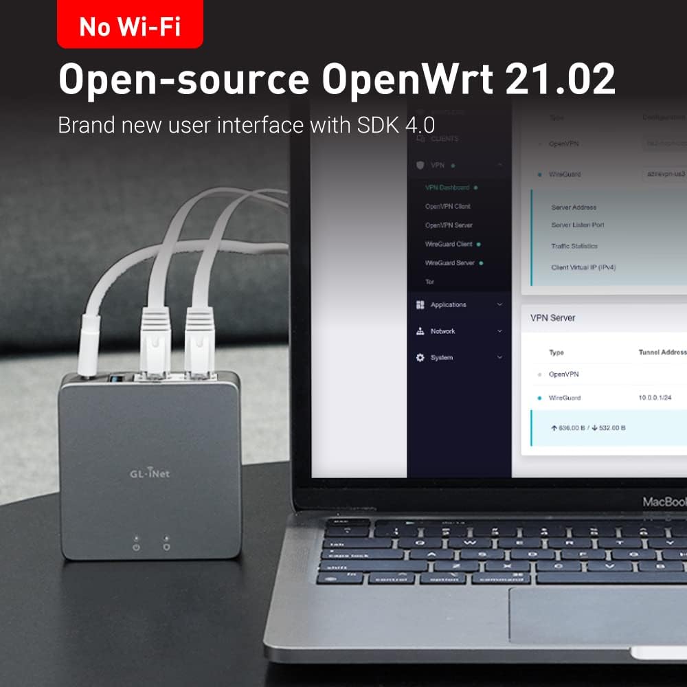 GL.iNet MT2500A (Brume 2) Mini-VPN-Sicherheitsgateway für Heimbüro und Remote-Arbeit, Hosting von VP