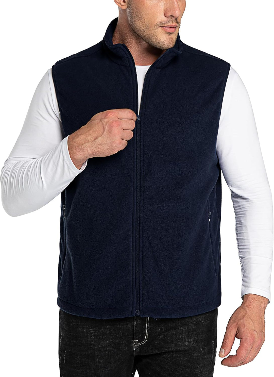 33,000ft Herren Fleece Weste Jacke Standkragen Ultraleicht Outdoor Ärmellose Fleecejacke Gilets Tops