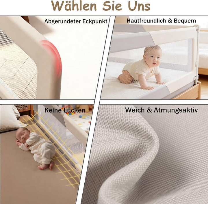 200cm Rausfallschutz Bett, Höhenverstellbar Bettschutzgitter Baby | Rausfallschutz Boxspringbett, Be