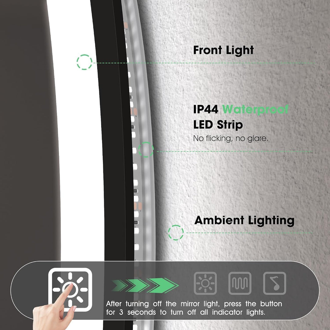 S'bagno Badspiegel-mit-Beleuchtung 80CM, LED-Badspiegel-Rund mit Bluetooth, Anti-Fog, 3 Lichtfarben,