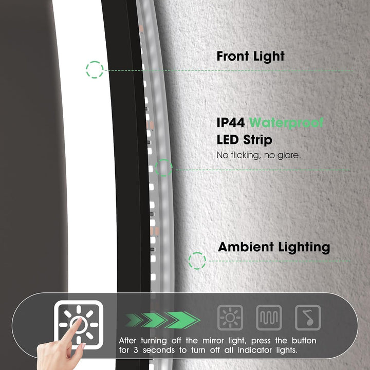 S'bagno Badspiegel-mit-Beleuchtung 80CM, LED-Badspiegel-Rund mit Bluetooth, Anti-Fog, 3 Lichtfarben,