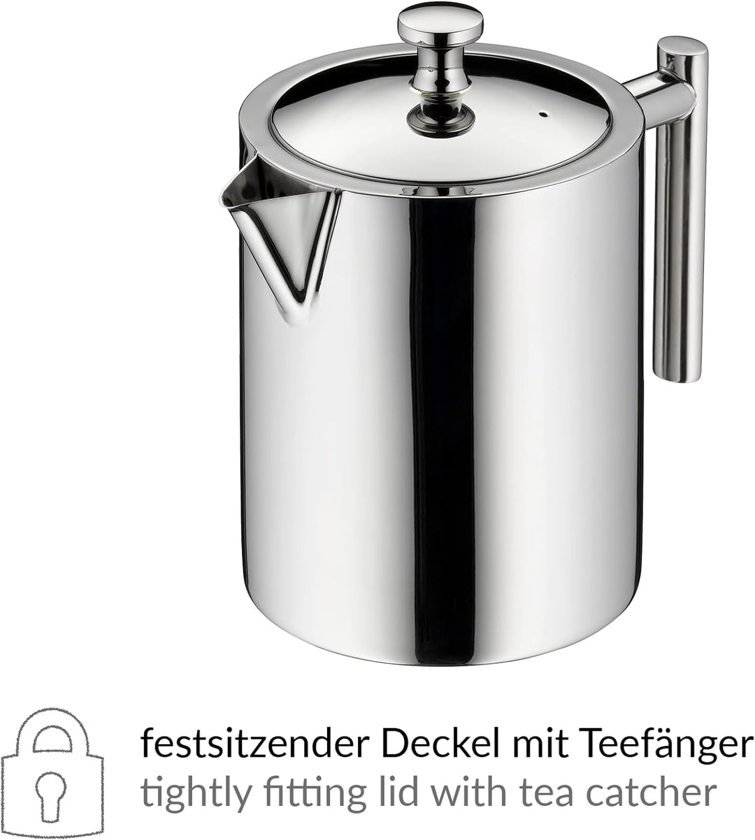alfi Teekanne Edelstahl mit Teesieb 1,4 l, Teezubereiter für direktes Brühen in die Kanne, Vintage T
