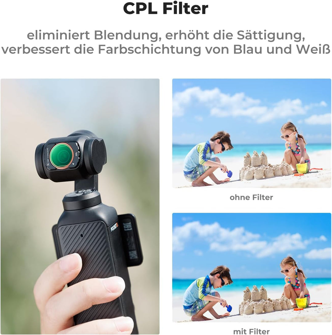 K&F Concept OSMO Pocket 3 Filtersets,4er Pack Magnetischer CPL,ND16,ND64,ND256 Filter kompatibel mit
