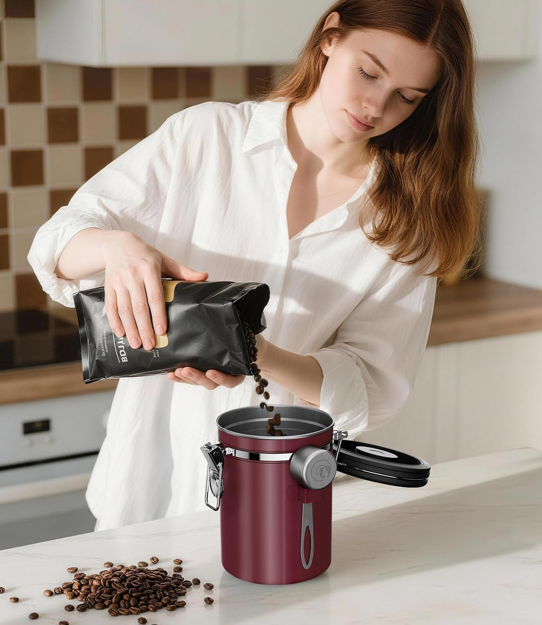 Coffee Gator Kaffeedose Edelstahl, Luftdicht Vorratsdose mit Deckel, Datum Tracker, CO2-Freigabevent