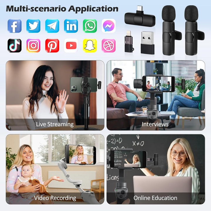 MXTIMWAN 2pcs Mini Mikrofon, Mikrofon Handy, Lavalier Mikrofon Wireless mit Rauschunterdrückung,Anst