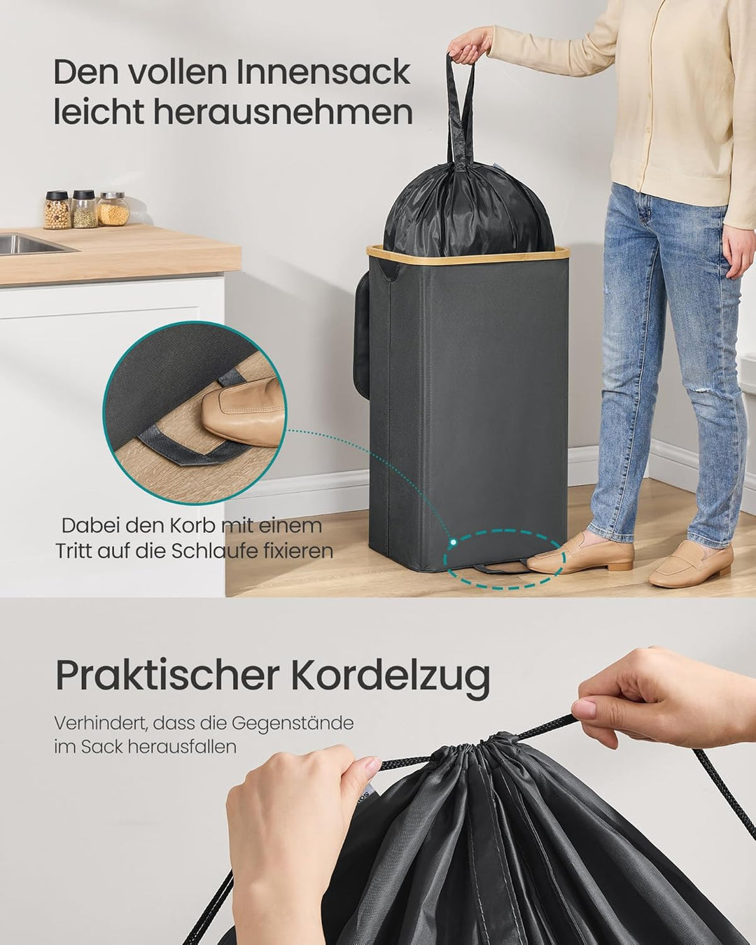 SONGMICS Pfandflaschen-Sammelbehälter, 95 L Pfandflaschen-Behälter, Flaschensammler Leergut, Recycli