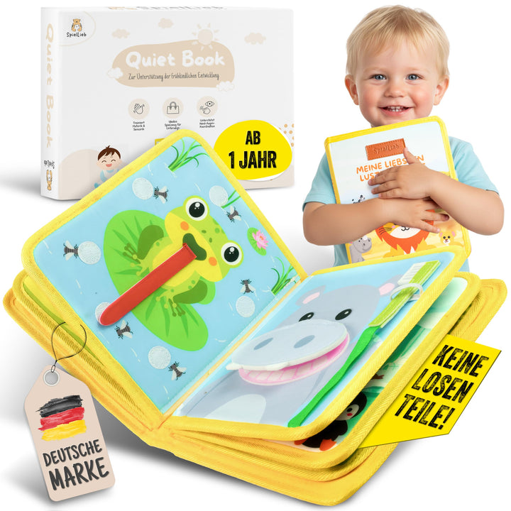 Montessori Quiet Book ab 1 Jahr - interaktives Busy Board ab 1 Jahr mit Tieren - Quiet Book & Motori