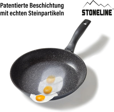 Stoneline Schmorpfanne 24 cm hoher Rand, Aluguss, Schmorpfanne beschichtet mit echten Steinpartikeln