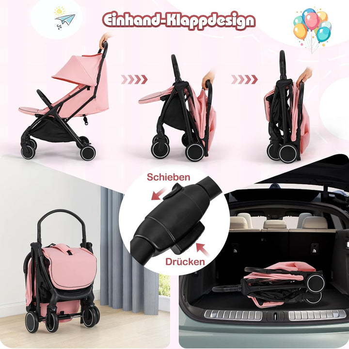 GOPLUS Zusammenklappbarer Kinderwagen, Reisebuggy mit Verstellbarer Rückenlehne &amp; Fussstütze &amp; Brems