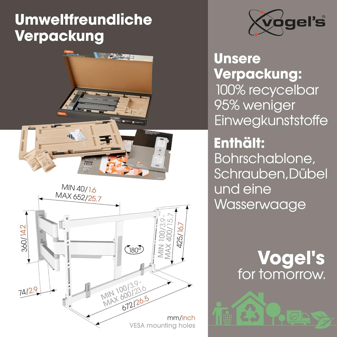 Vogel's Elite TVM 5645 Ultradünne Schwenkbare Premium TV-Wandhalterung für 40-77 Zoll Fernseher | Bi