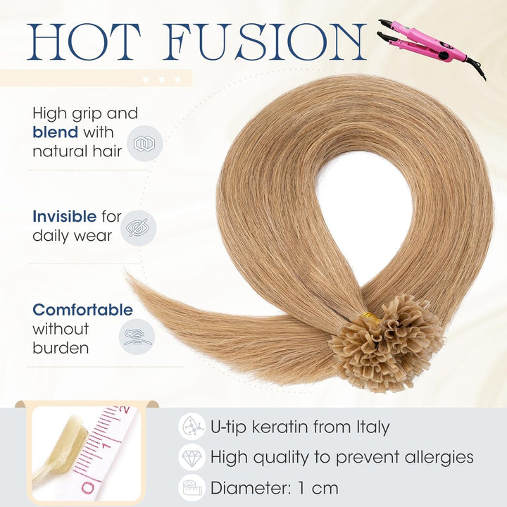 Elailite U-Tip Echthaar Bonding Extensions Keratin Haarverlängerung Haar Glatt 100 Strähnen 50g 18"/