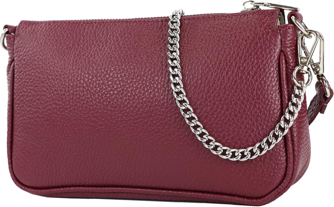 modamoda de - T237 - Umhängetasche Klein Small aus ital. Leder Bordeauxviolett, Bordeauxviolett