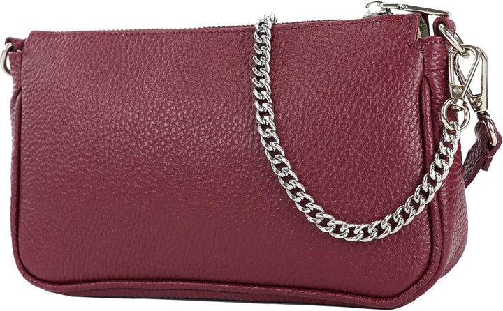 modamoda de - T237 - Umhängetasche Klein Small aus ital. Leder Bordeauxviolett, Bordeauxviolett